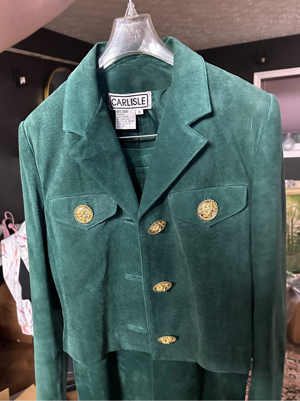 Vintage Carlisle green suede skirt suit